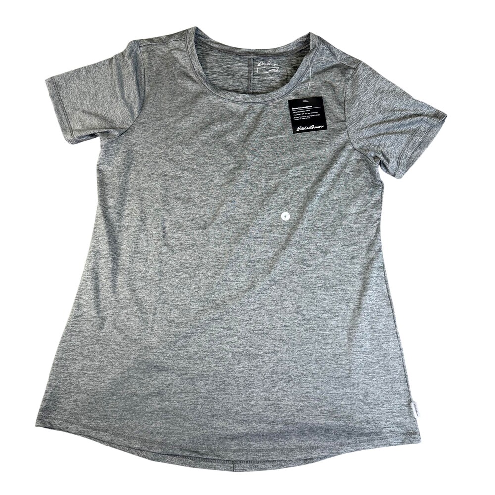 Eddie Bauer Shirt Womens Small Gray WR Resolution SS Tee UPF 50+ Stretch Active